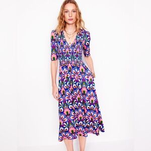 Boden Bethany Smocked Jersey Dress Gallery Blue, Dandelion, 6P